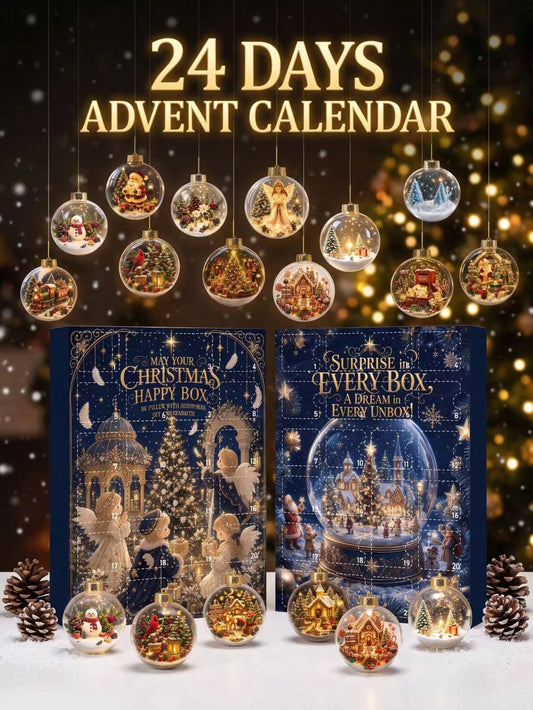 24 Days Christmas Advent Calendar Blind Box with Acrylic Pendant Ornaments Holiday Countdown Surprise Gifts, Mystery Box, Party Favors, Trinkets, Trinkets