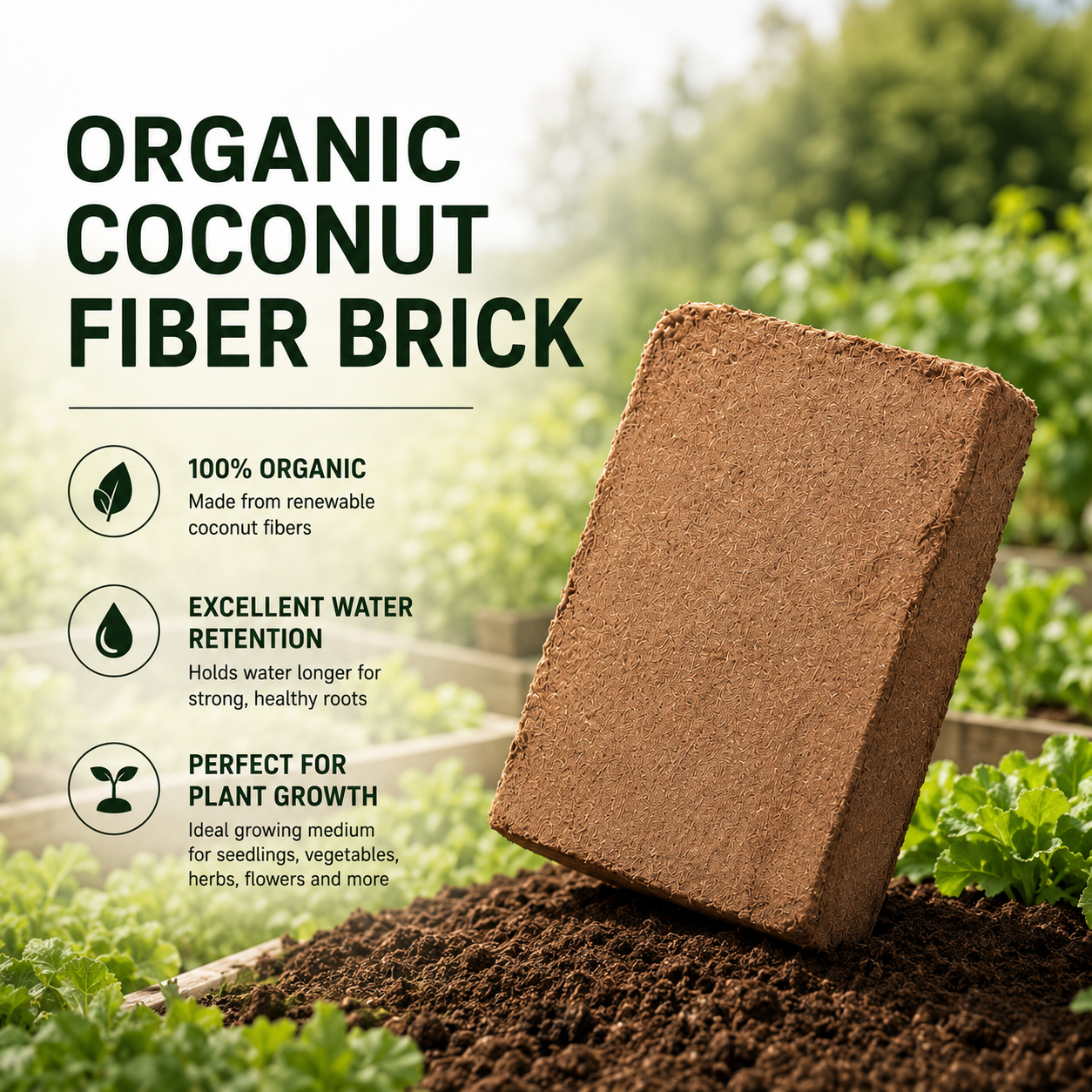 Organic Coco Coir Brick – Expandable Growing Medium for Seed Starting & Plant Propagation