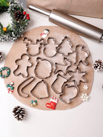 12Pcs Fun-Shaped Christmas Theme Cookie Cutter Set, Household 430 Stainless Steel Candy Molds, Complete Set of Kitchen Bakeware Accessories Christmas Party Favors Christmas Party Supplies Christmas Party Merry Christmas Eve Christmas Pajamas Christmas Decor