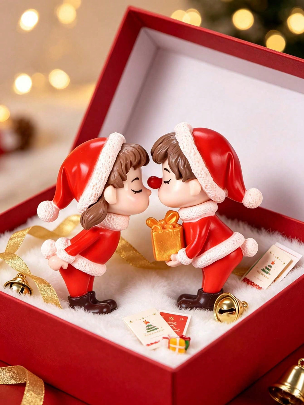 2Pcs Christmas Couple Figurines, Holiday Desktop and Car Decor, Christmas Couple/Friend Stocking Stuffer Gift, Christmas Couple Gift, Cozy Mini Home Decor Micro Landscape Ornament, Creative Desktop Decoration, Gift, Christmas Decoration