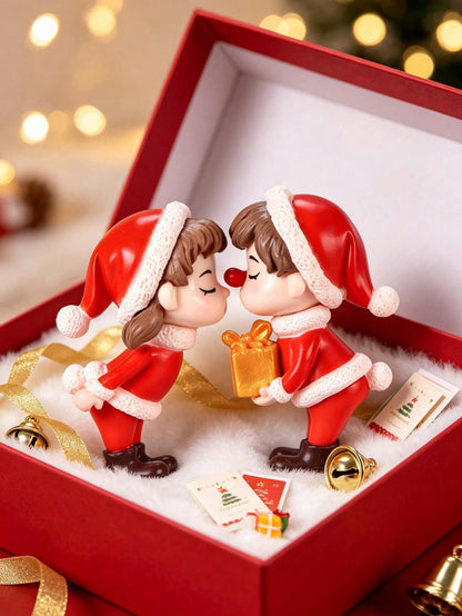 2Pcs Christmas Couple Figurines, Holiday Desktop and Car Decor, Christmas Couple/Friend Stocking Stuffer Gift, Christmas Couple Gift, Cozy Mini Home Decor Micro Landscape Ornament, Creative Desktop Decoration, Gift, Christmas Decoration