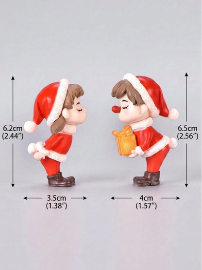 2Pcs Christmas Couple Figurines, Holiday Desktop and Car Decor, Christmas Couple/Friend Stocking Stuffer Gift, Christmas Couple Gift, Cozy Mini Home Decor Micro Landscape Ornament, Creative Desktop Decoration, Gift, Christmas Decoration