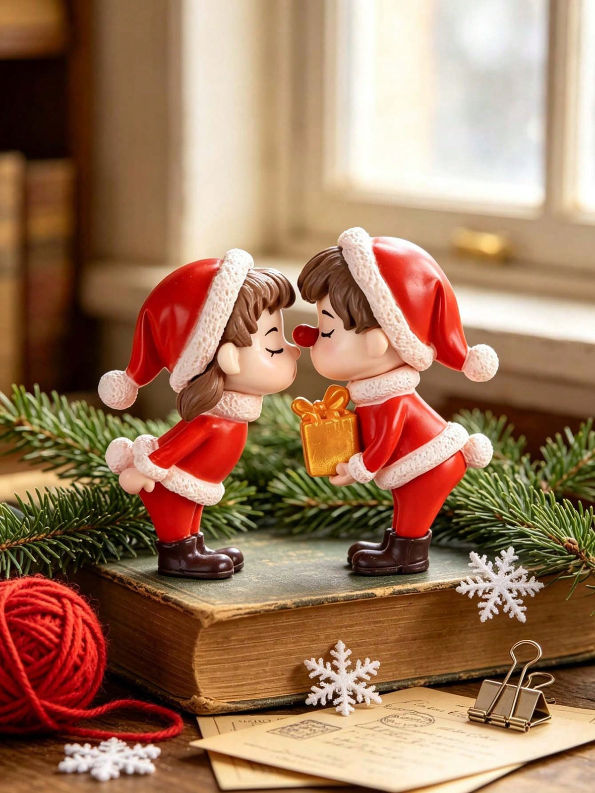 2Pcs Christmas Couple Figurines, Holiday Desktop and Car Decor, Christmas Couple/Friend Stocking Stuffer Gift, Christmas Couple Gift, Cozy Mini Home Decor Micro Landscape Ornament, Creative Desktop Decoration, Gift, Christmas Decoration