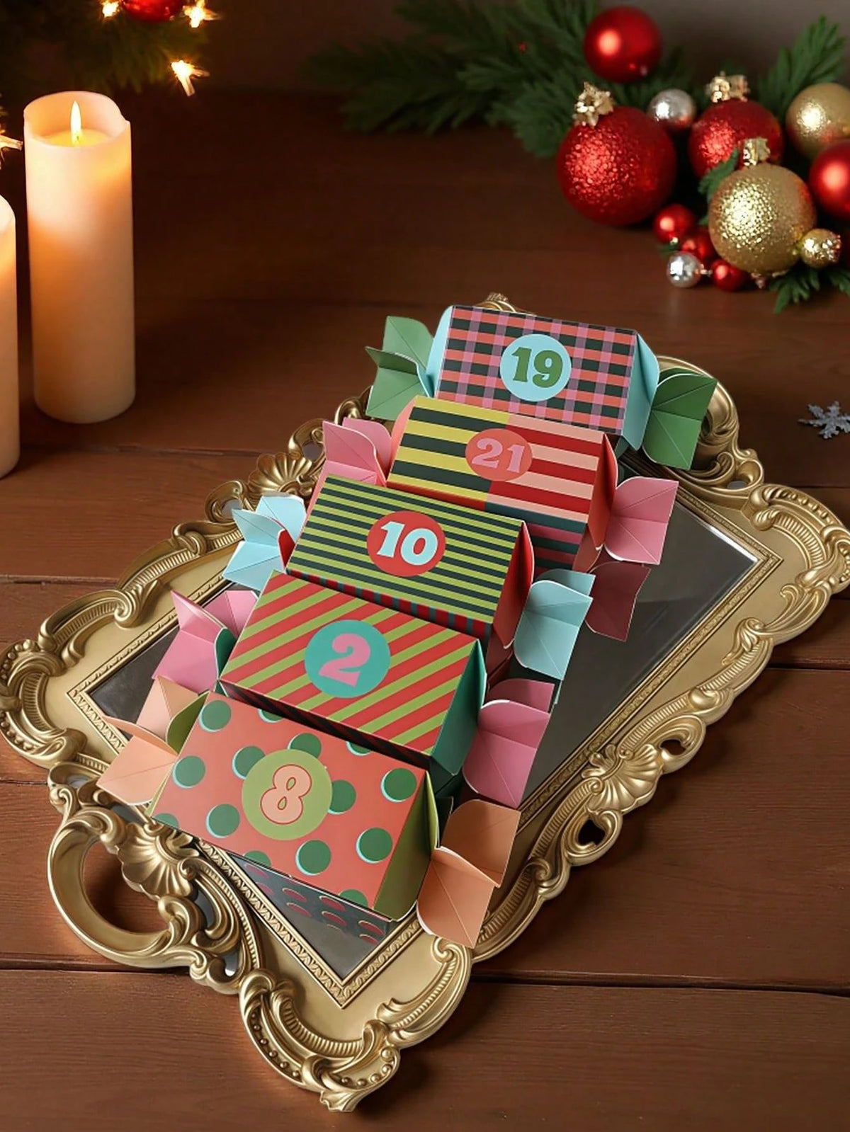 24 Christmas Gift Boxes, Candy-Shaped Christmas Advent Calendar Boxes, Christmas Decoration, 24-Day DIY Countdown Empty Advent Calendar with Santa Claus, Reindeer and Snowflake Patterns, Suitable for Christmas Party Gifts, Home Decor, Christmas Decoration, Room Decor, Winter Christmas Decoration, Home Christmas Gifts, Christmas Decoration