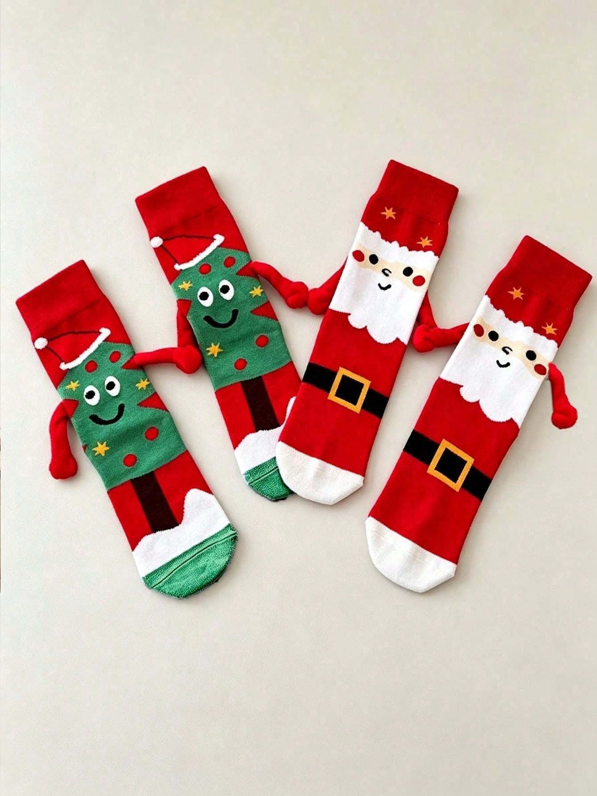 1/4/8 Pairs New Christmas Couple Hand-Holding Socks, Unisex Mid-Calf Socks, Versatile Autumn/Winter Gift Socks
