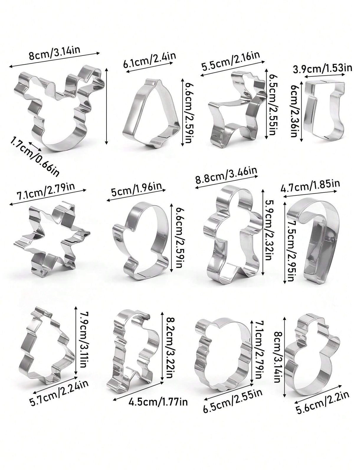 12Pcs Fun-Shaped Christmas Theme Cookie Cutter Set, Household 430 Stainless Steel Candy Molds, Complete Set of Kitchen Bakeware Accessories Christmas Party Favors Christmas Party Supplies Christmas Party Merry Christmas Eve Christmas Pajamas Christmas Decor
