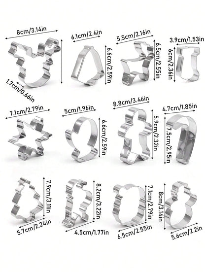 12Pcs Fun-Shaped Christmas Theme Cookie Cutter Set, Household 430 Stainless Steel Candy Molds, Complete Set of Kitchen Bakeware Accessories Christmas Party Favors Christmas Party Supplies Christmas Party Merry Christmas Eve Christmas Pajamas Christmas Decor