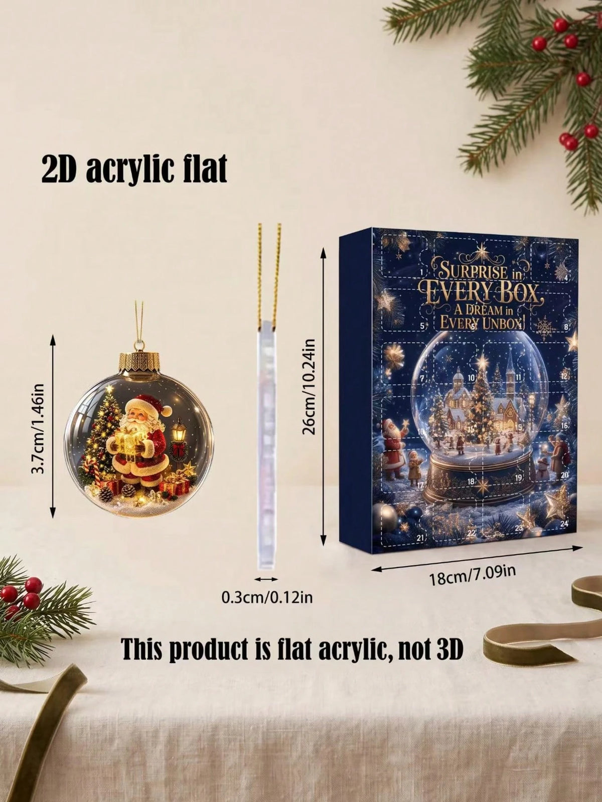 24 Days Christmas Advent Calendar Blind Box with Acrylic Pendant Ornaments Holiday Countdown Surprise Gifts, Mystery Box, Party Favors, Trinkets, Trinkets