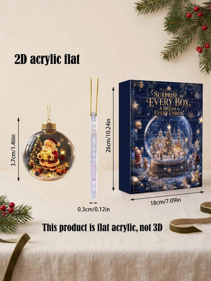 24 Days Christmas Advent Calendar Blind Box with Acrylic Pendant Ornaments Holiday Countdown Surprise Gifts, Mystery Box, Party Favors, Trinkets, Trinkets