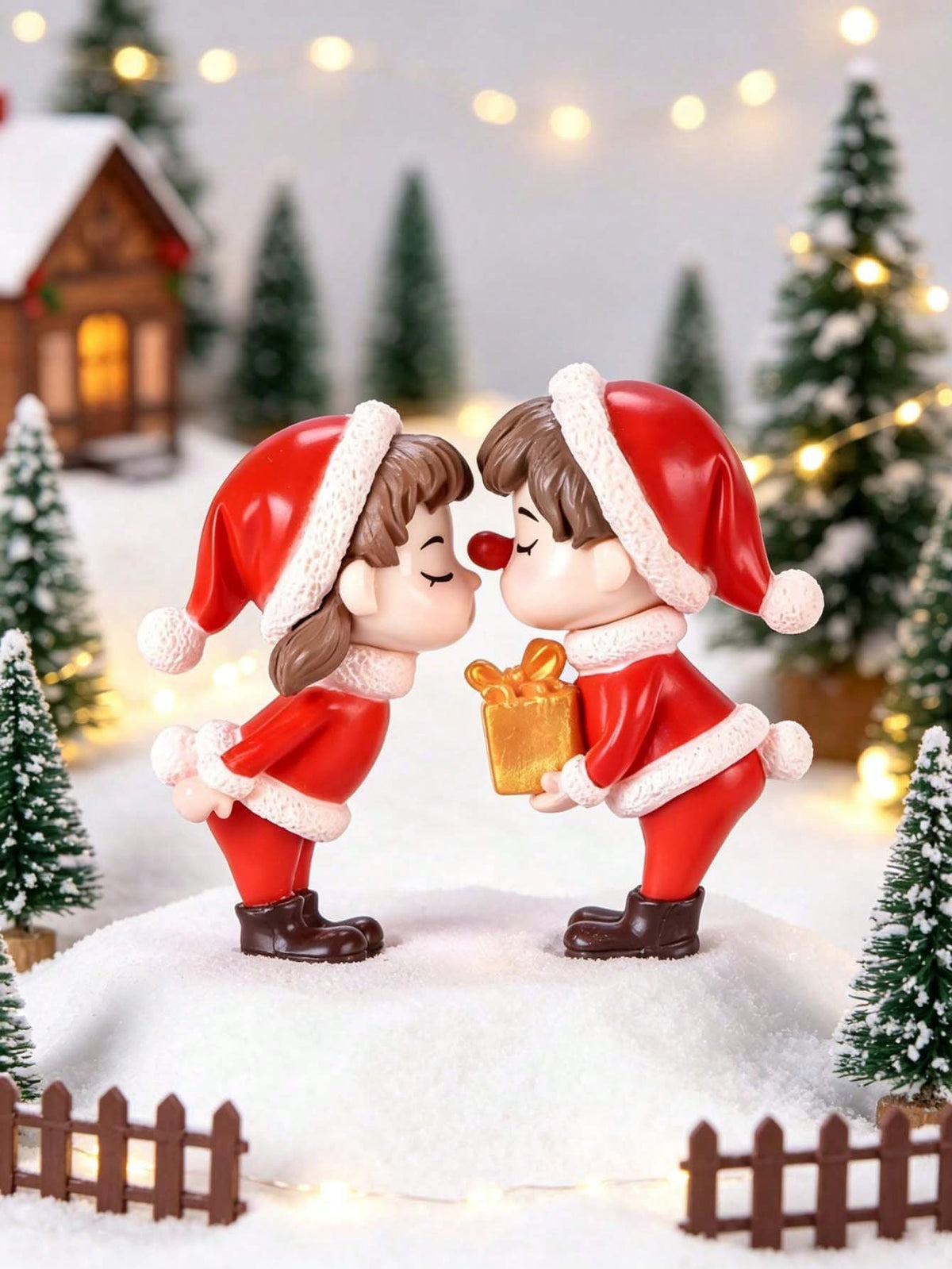 2Pcs Christmas Couple Figurines, Holiday Desktop and Car Decor, Christmas Couple/Friend Stocking Stuffer Gift, Christmas Couple Gift, Cozy Mini Home Decor Micro Landscape Ornament, Creative Desktop Decoration, Gift, Christmas Decoration