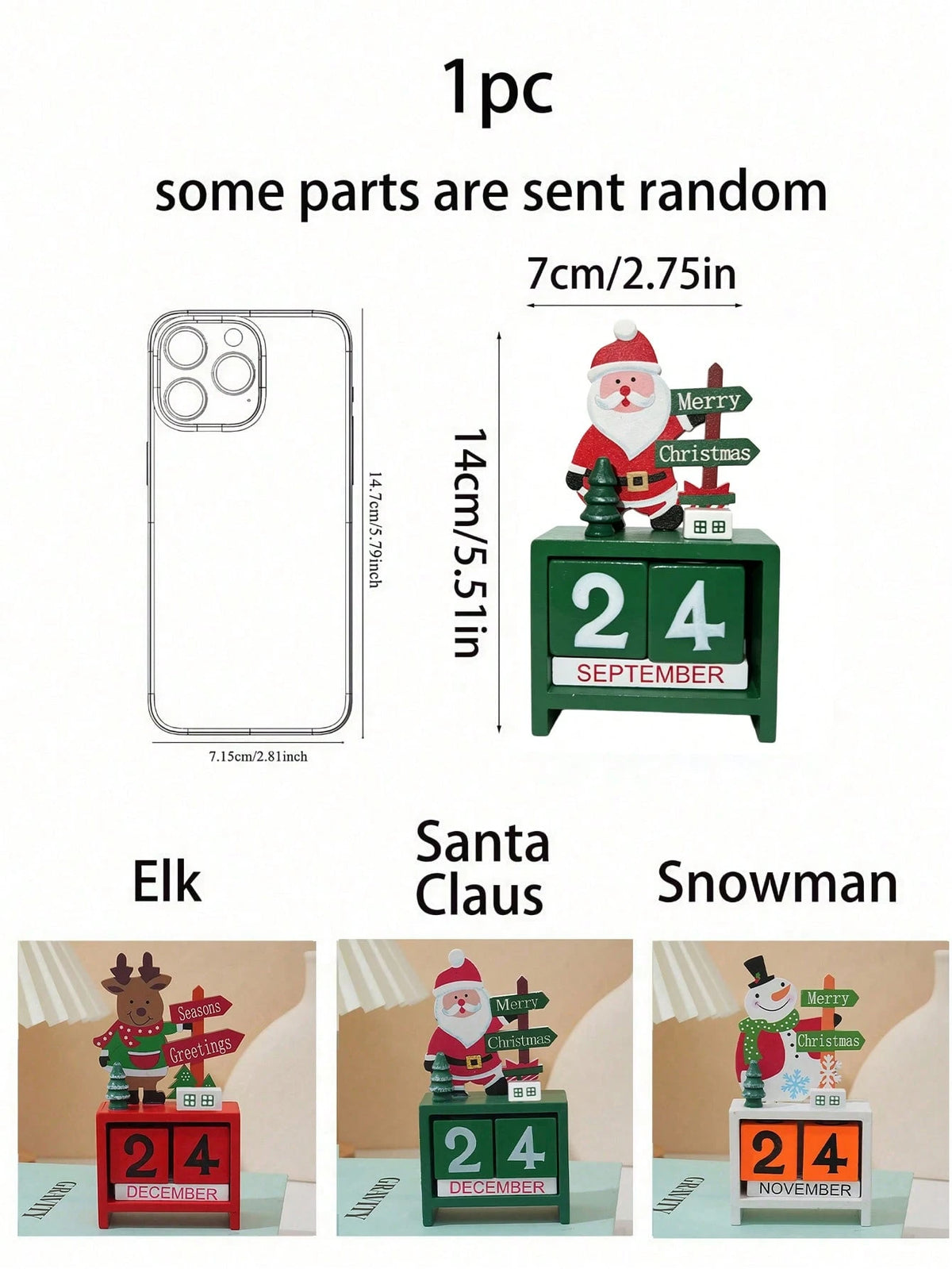 Santa Claus Christmas Tree Gift Wooden Calendar Desktop Decoration Ornaments 1Pc Birthday Gifts Graduation