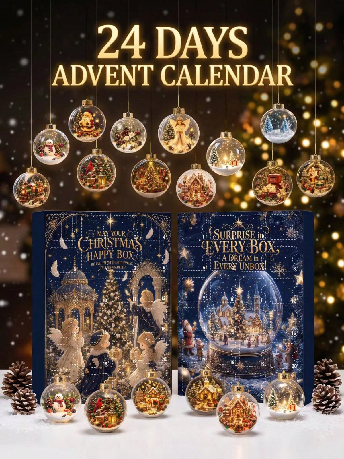 24 Days Christmas Advent Calendar Blind Box with Acrylic Pendant Ornaments Holiday Countdown Surprise Gifts, Mystery Box, Party Favors, Trinkets, Trinkets