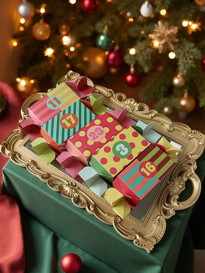 24 Christmas Gift Boxes, Candy-Shaped Christmas Advent Calendar Boxes, Christmas Decoration, 24-Day DIY Countdown Empty Advent Calendar with Santa Claus, Reindeer and Snowflake Patterns, Suitable for Christmas Party Gifts, Home Decor, Christmas Decoration, Room Decor, Winter Christmas Decoration, Home Christmas Gifts, Christmas Decoration