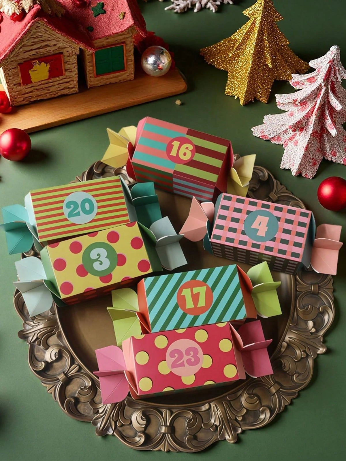 24 Christmas Gift Boxes, Candy-Shaped Christmas Advent Calendar Boxes, Christmas Decoration, 24-Day DIY Countdown Empty Advent Calendar with Santa Claus, Reindeer and Snowflake Patterns, Suitable for Christmas Party Gifts, Home Decor, Christmas Decoration, Room Decor, Winter Christmas Decoration, Home Christmas Gifts, Christmas Decoration