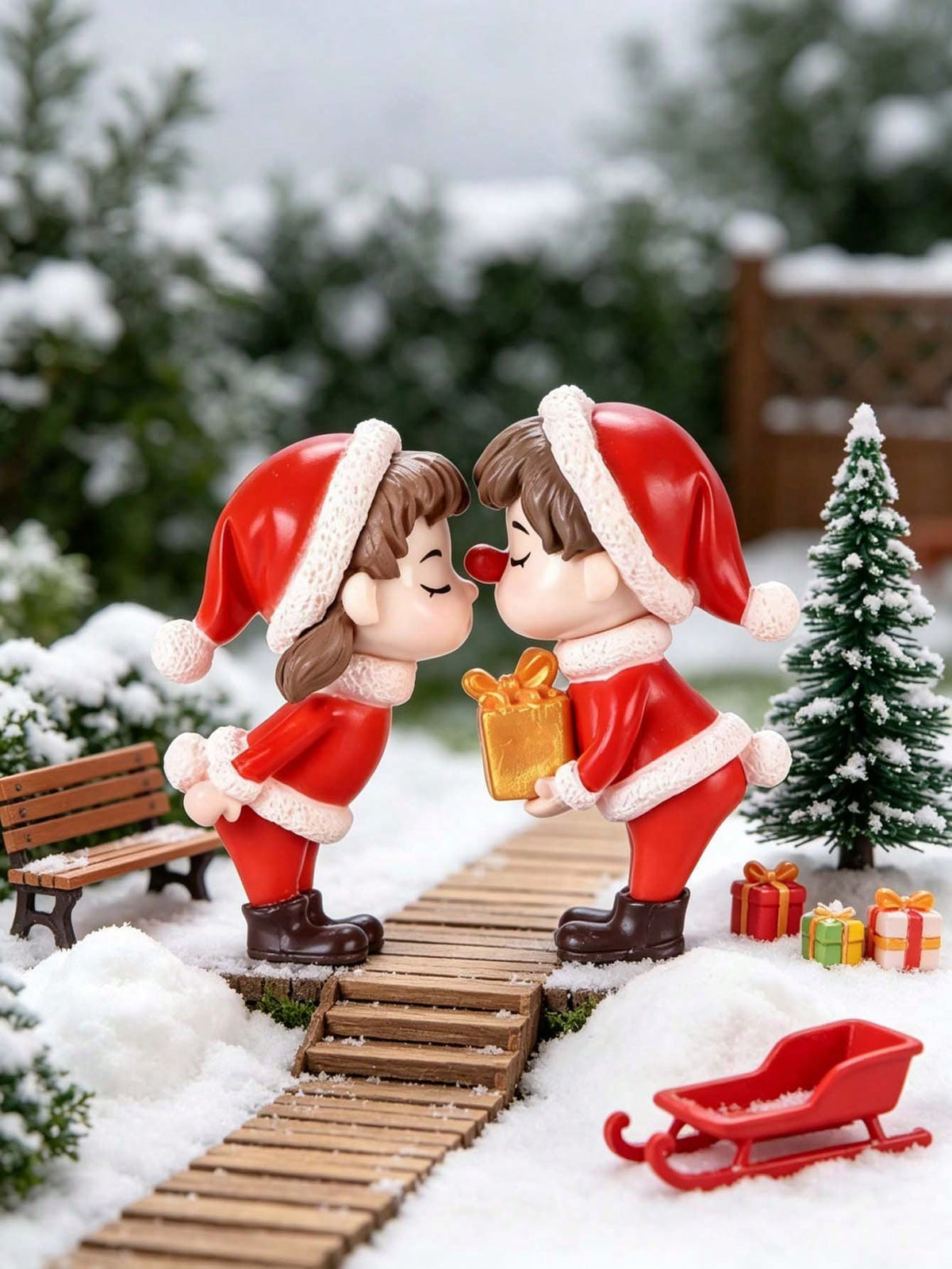 2Pcs Christmas Couple Figurines, Holiday Desktop and Car Decor, Christmas Couple/Friend Stocking Stuffer Gift, Christmas Couple Gift, Cozy Mini Home Decor Micro Landscape Ornament, Creative Desktop Decoration, Gift, Christmas Decoration