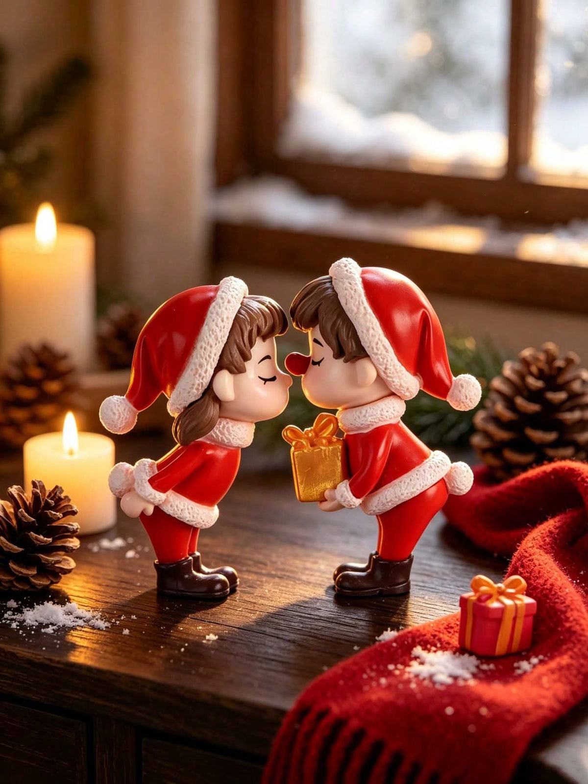 2Pcs Christmas Couple Figurines, Holiday Desktop and Car Decor, Christmas Couple/Friend Stocking Stuffer Gift, Christmas Couple Gift, Cozy Mini Home Decor Micro Landscape Ornament, Creative Desktop Decoration, Gift, Christmas Decoration