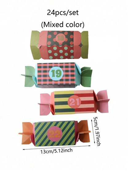 24 Christmas Gift Boxes, Candy-Shaped Christmas Advent Calendar Boxes, Christmas Decoration, 24-Day DIY Countdown Empty Advent Calendar with Santa Claus, Reindeer and Snowflake Patterns, Suitable for Christmas Party Gifts, Home Decor, Christmas Decoration, Room Decor, Winter Christmas Decoration, Home Christmas Gifts, Christmas Decoration